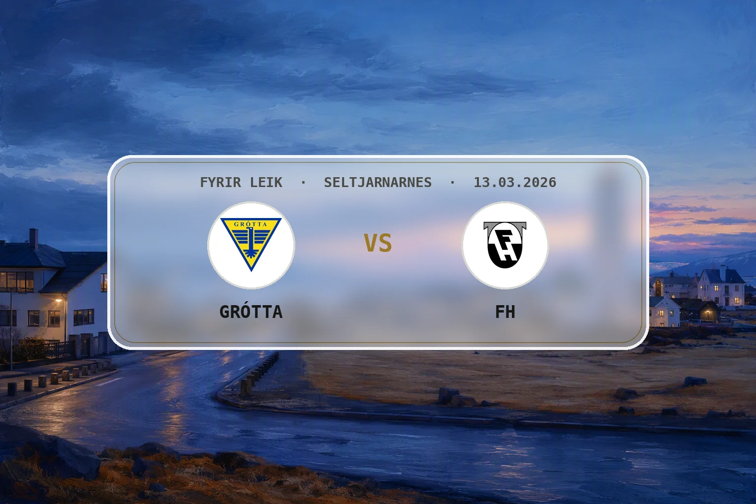 Kvöldsýn yfir strandlengjuna á Seltjarnarnesi með Gróttuvita í fjarska.