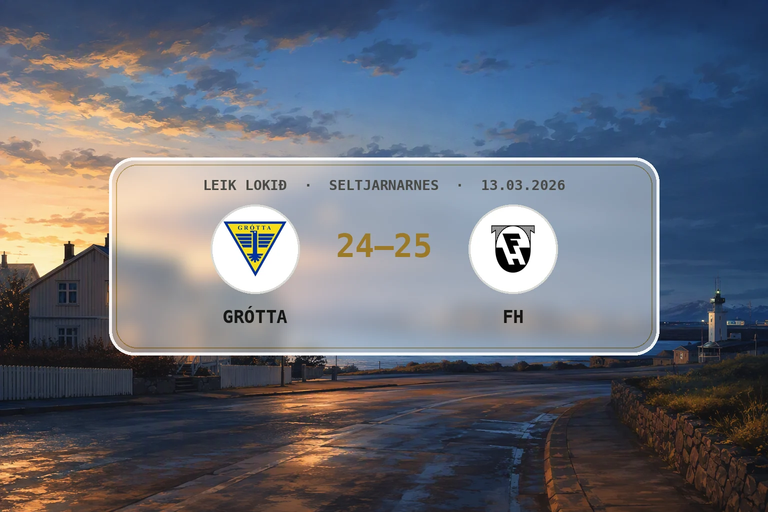 Hlý kvöldsýn yfir Seltjarnarnes eftir eins marks sigur FH gegn Gróttu.