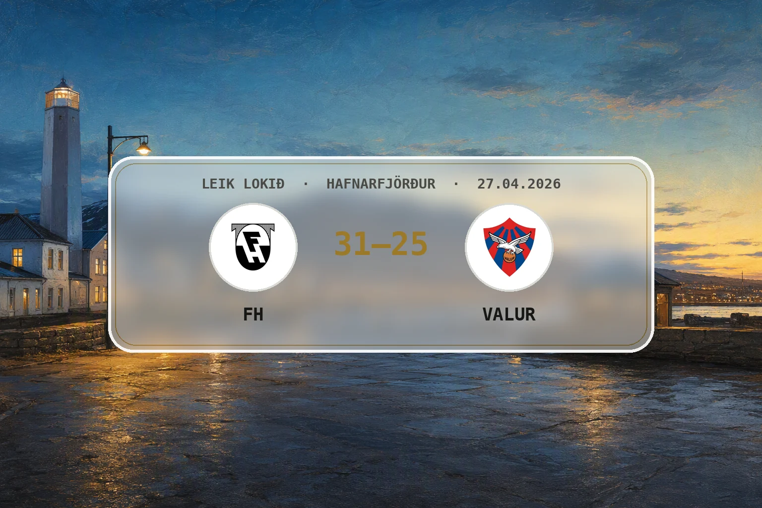 Hlý kvöldmynd af umhverfi Kaplakrika í Hafnarfirði eftir heimasigur FH.