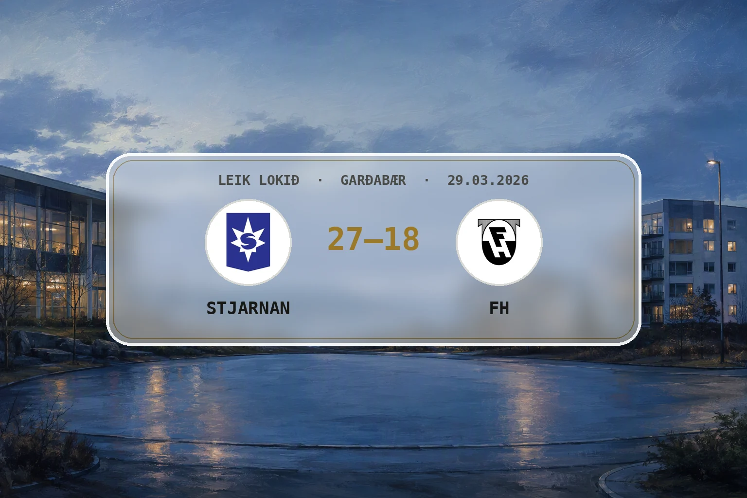 Rólegt blágrátt kvöld yfir Garðabæ eftir leik FH og Stjörnunnar.