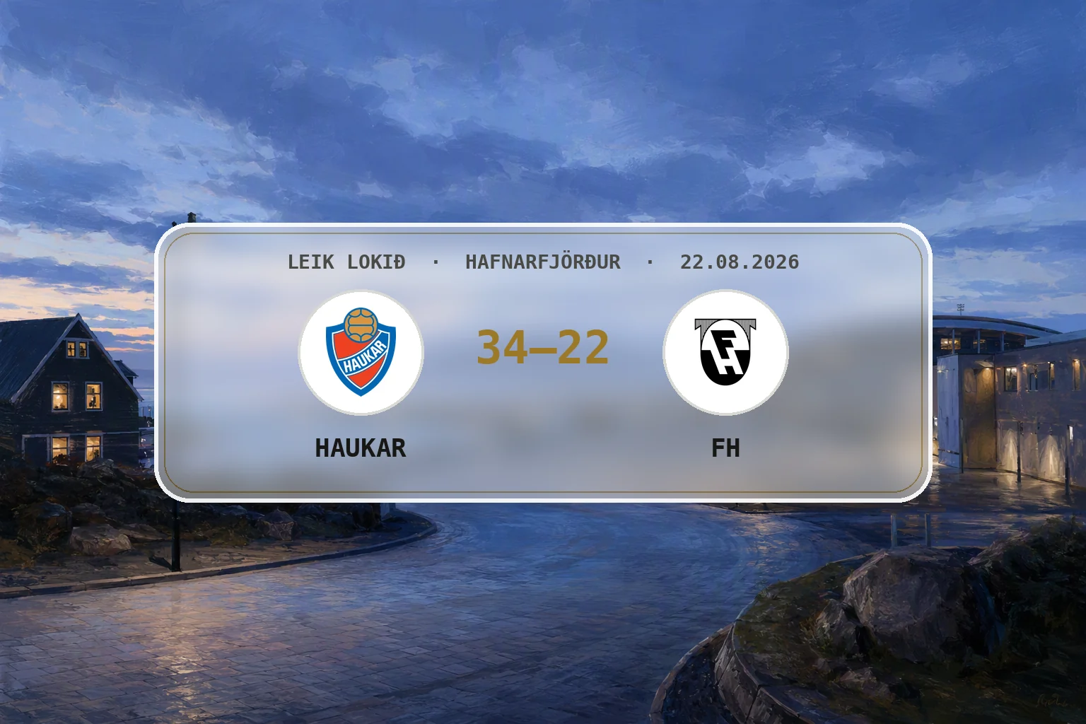Rólegt blágrátt síðsumarkvöld yfir Hafnarfirði eftir leik Hauka og FH.