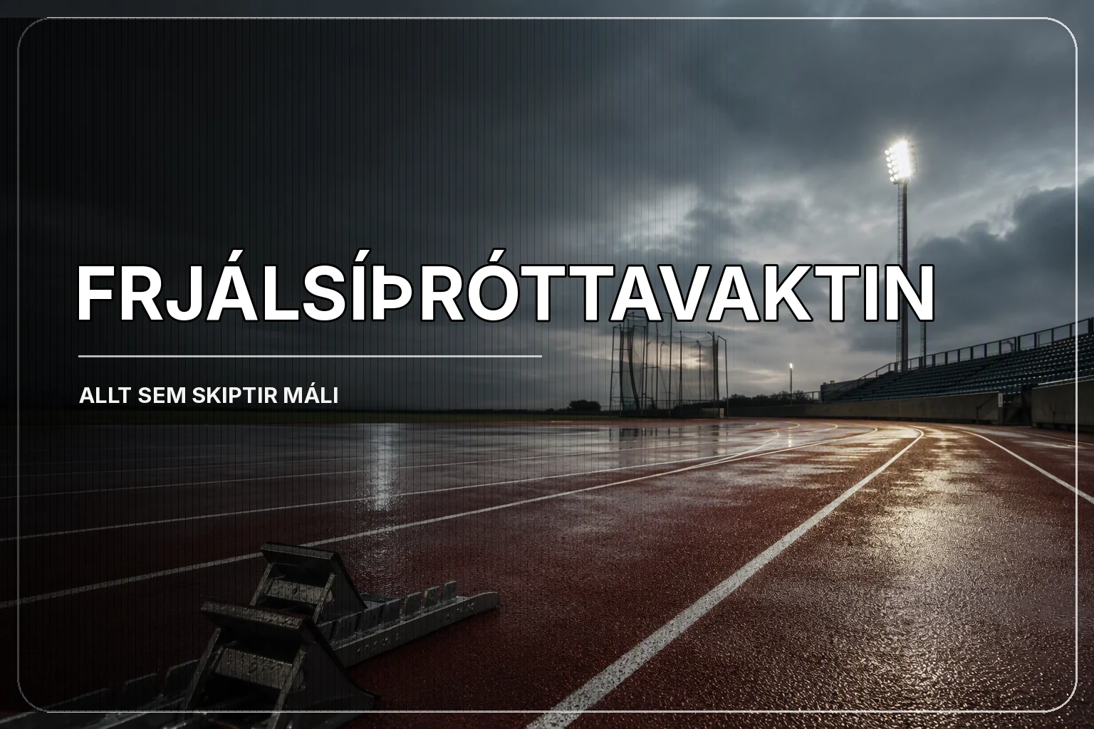 Kringlukastari og hlauparar við keppni á frjálsíþróttavelli.