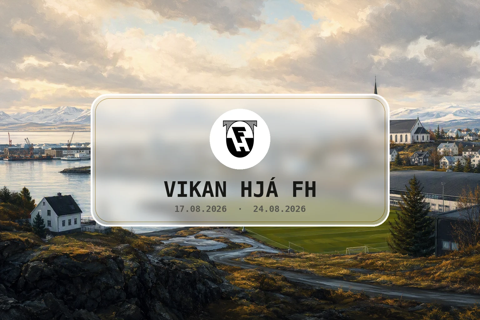 Róleg víðmynd af Kaplakrika og umhverfi hans í Hafnarfirði.