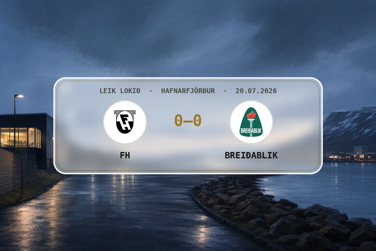Rólegt blágrátt sumarkvöld við Kaplakrika í Hafnarfirði eftir leik.