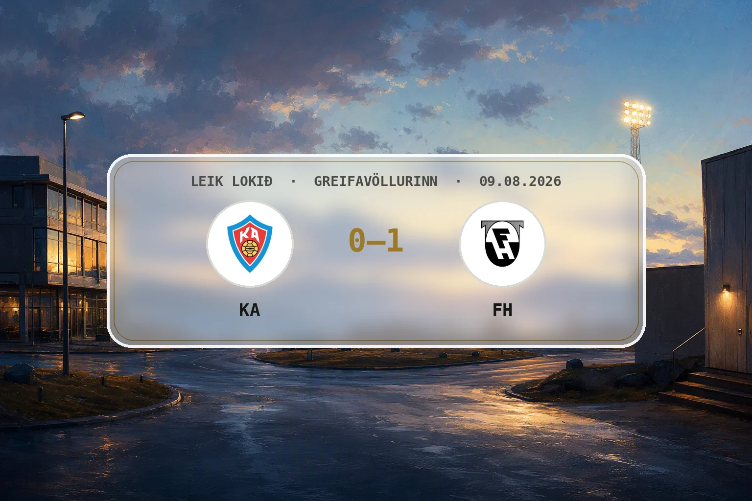 Akureyri og Eyjafjörður í hlýrri kvöldbirtu eftir sigur FH á KA.