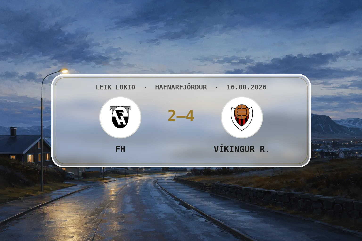 Nafnlausir leikmenn FH styðja hver annan eftir erfiðan leik í íslenskri kvöldbirtu.