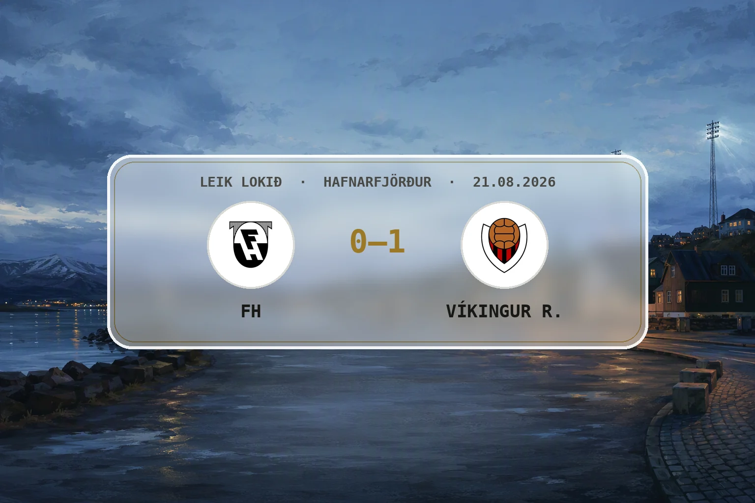 Rólegt blágrátt kvöld yfir umhverfi Kaplakrikavallar í Hafnarfirði eftir leik.
