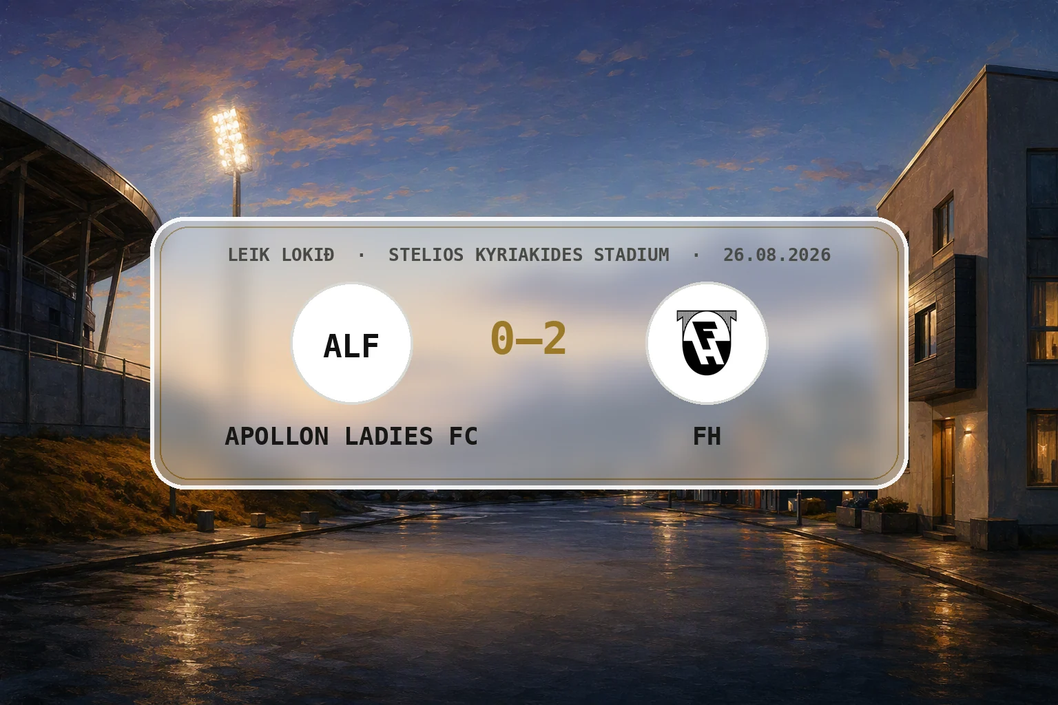 Hlý kvöldbirta yfir umhverfi leikstaðarins á Kýpur eftir sigur FH.
