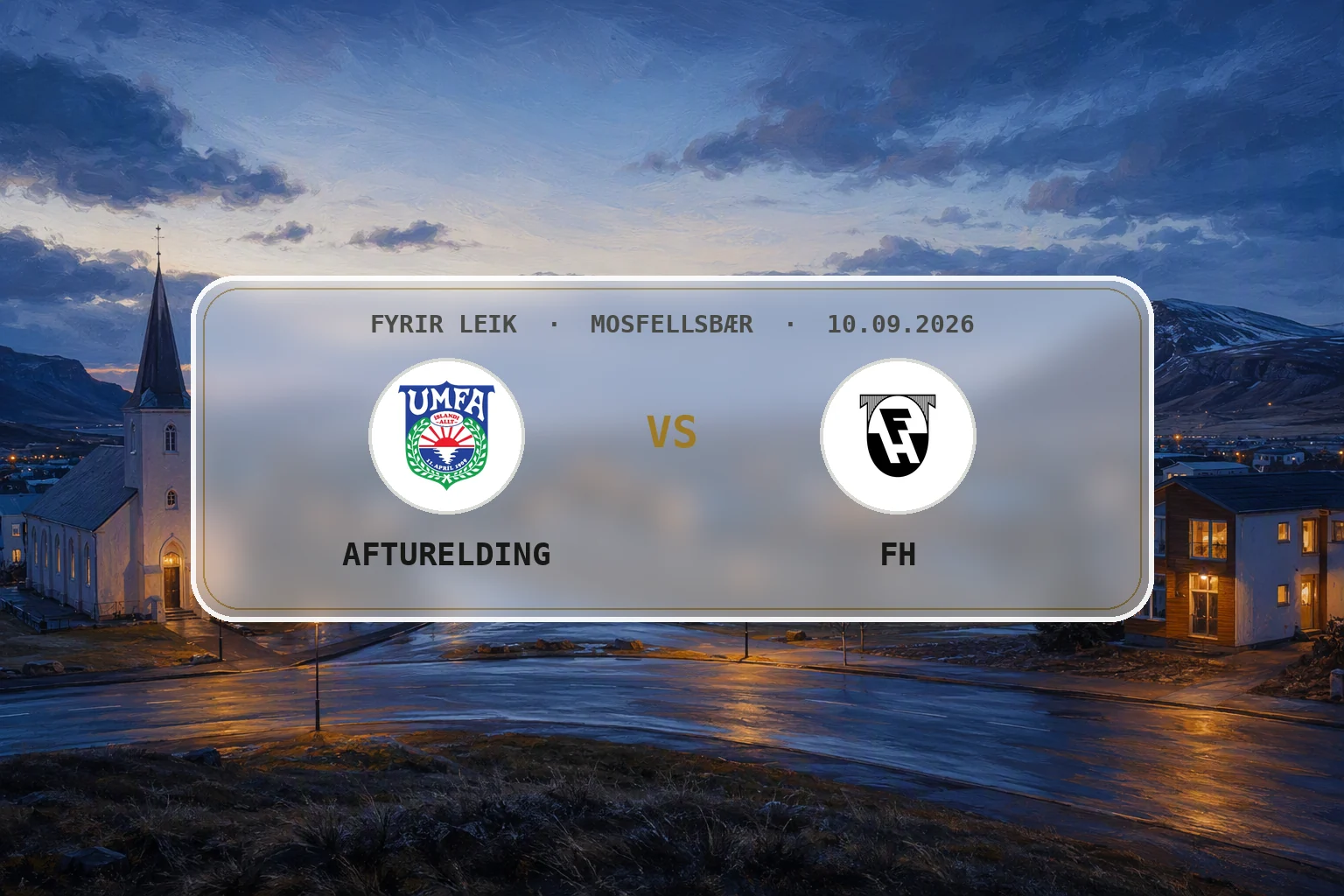Kvöldsýn yfir Mosfellsbæ og Esjuna fyrir leik Aftureldingar og FH
