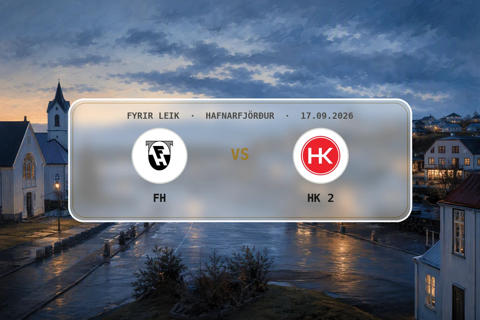 Kvöldsýn yfir Hafnarfjörð og höfnina í rólegu septemberljósi.