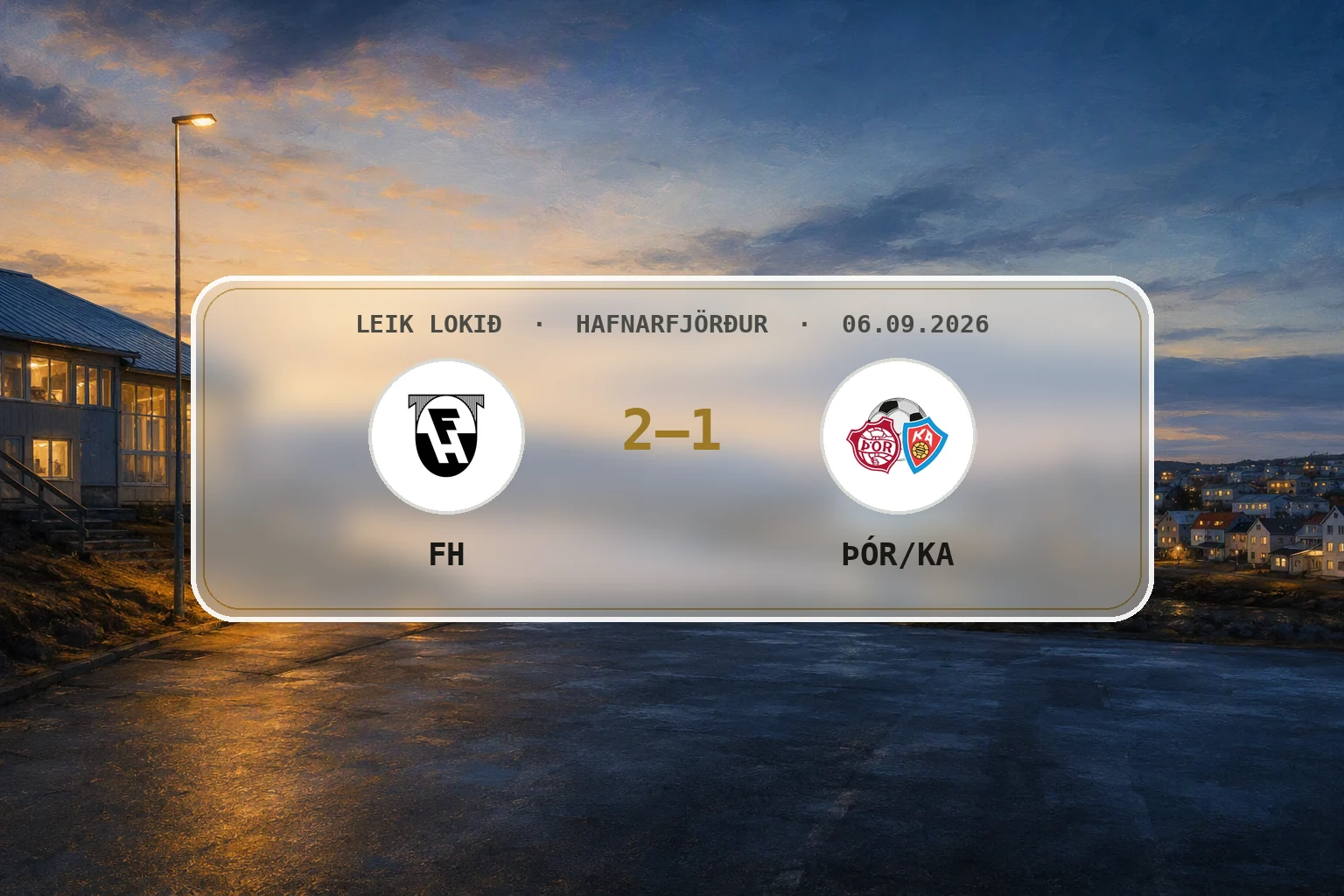 Umhverfi Kaplakrika í hlýrri kvöldbirtu eftir sigur FH á Þór/KA.