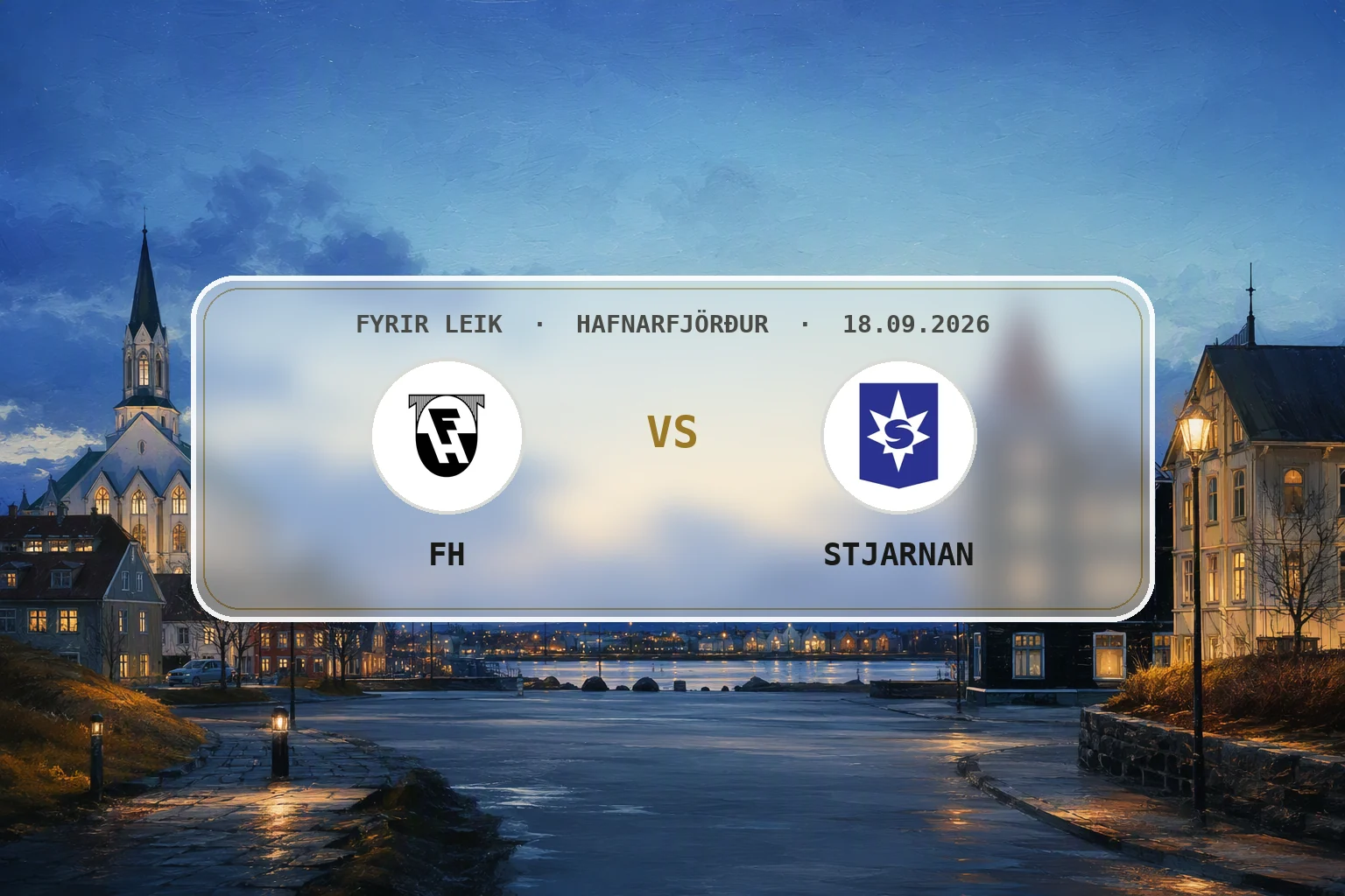 Síðdegissýn yfir höfnina og bæjarbyggðina í Hafnarfirði fyrir leik FH og Stjörnunnar.