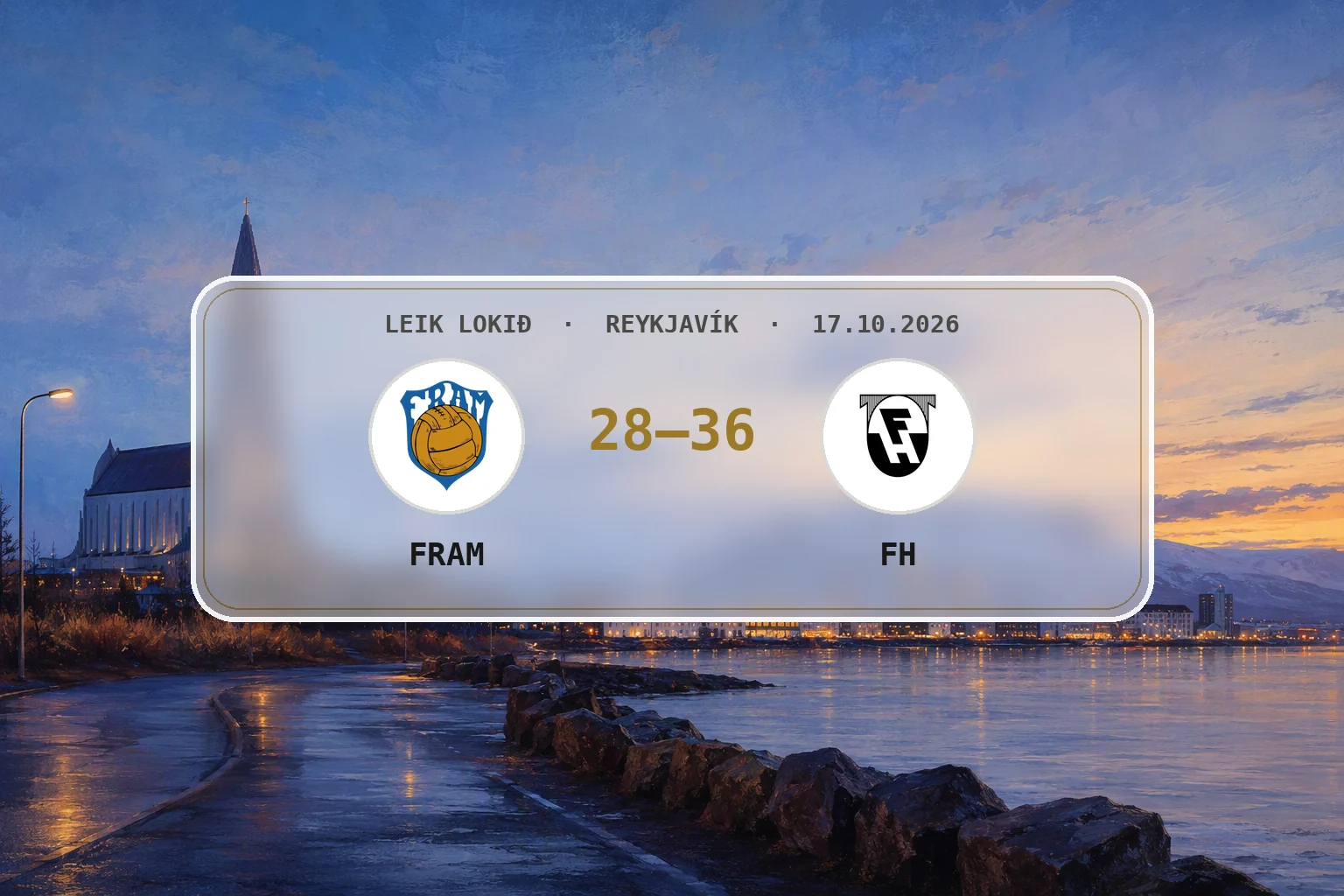 Umhverfi Lambhagahallarinnar í Reykjavík í hlýrri kvöldbirtu eftir sigur FH.