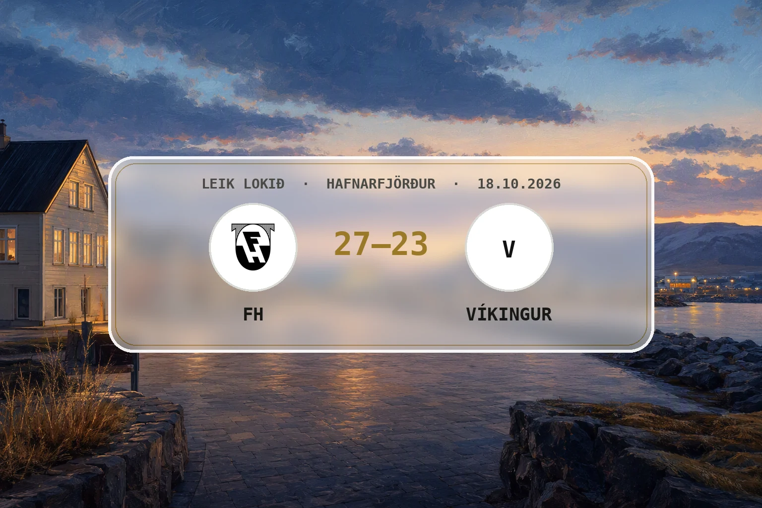 Hlý kvöldbirta yfir umhverfi Kaplakrika í Hafnarfirði eftir sigur FH.